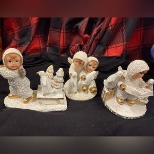 K’s Collection Penguins and Snow Children Figures White Gold Holiday Christmas